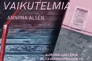 Yksityiskohta Anniina Alsénin maalauksesta, jossa portaita ja talon seinää.