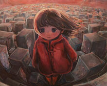 Langin maalauksessa kuvattuna tyttö maiseman keskellä.