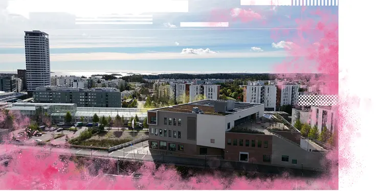 Ilmakuva Vuosaaren lukiosta.