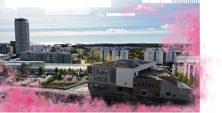 Ilmakuva Vuosaaren lukiosta.