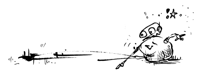 Kuvituskuvassa tussilla piirretty robotti osoittaa kädellään alla olevaa tekstikenttää.