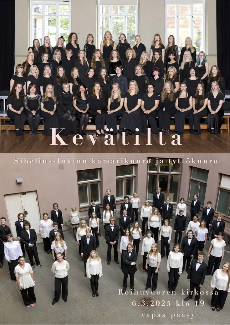 Kuvassa Sibelius-lukion tyttökuoro ja kamarikuoro