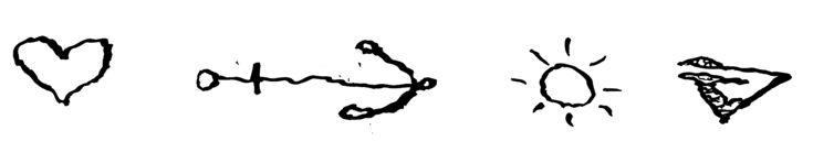 Kuvituskuvassa on tussilla maalatut sydän, ankkuri, aurinko sekä koulun logo, V-kirjain.