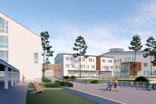 Havainnekuva perusparannetusta Pitäjänmäen peruskoulusta.