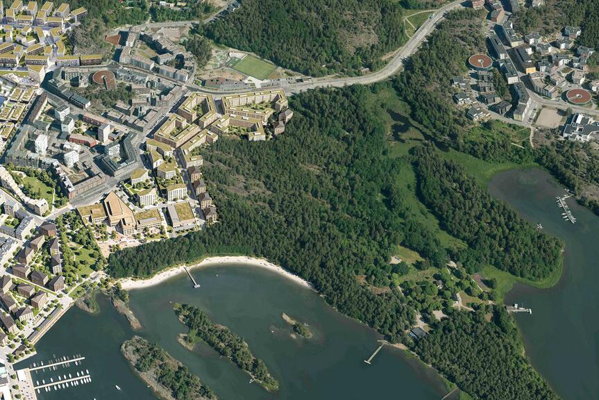 Digitaalisesti tehty havainnekuva ilmasta katsottuna.