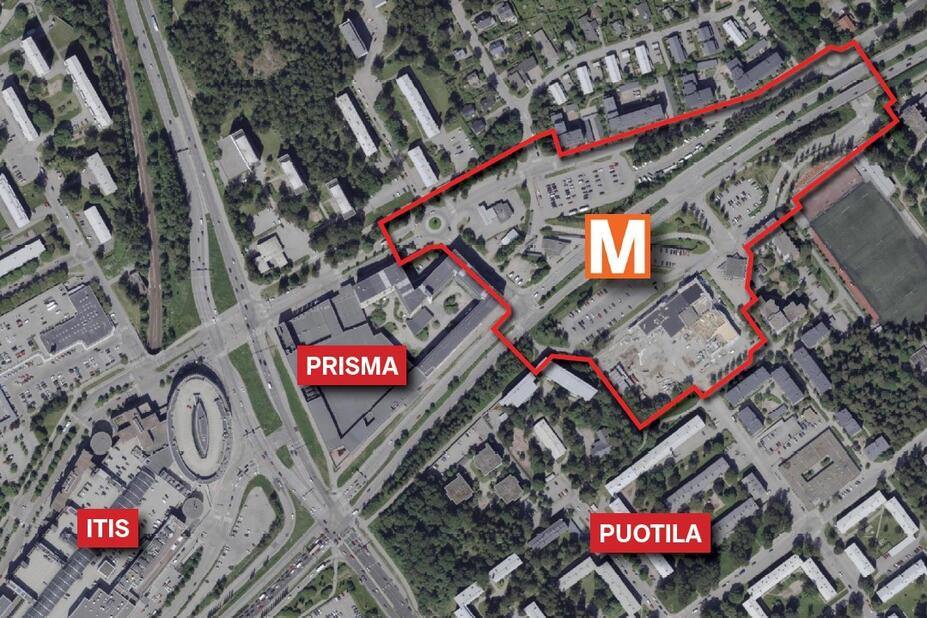 The planning area on the map.  Photo: Helsingin kaupunki