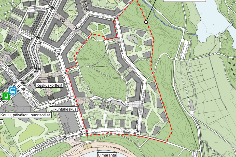 Karttakuva, johon on merkitty aiemman suunnitelman rakentamisen määrä.
