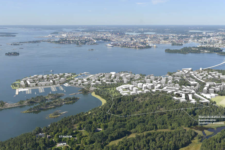 Ilmasta otettu kuva, johon on sommiteltu rakentamisen määrä.