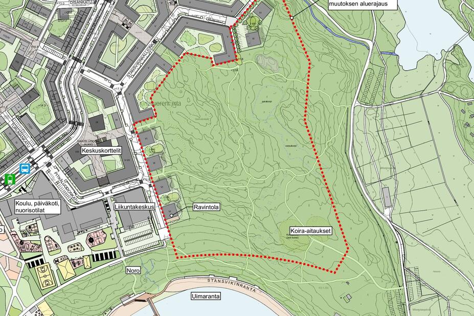 Karttakuva, johon on merkitty uuden suunnitelman rakentamisen määrä.