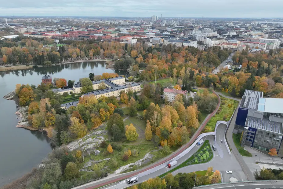 Digitaalisesti tehty havainnekuva, jossa näkyy tunneli.