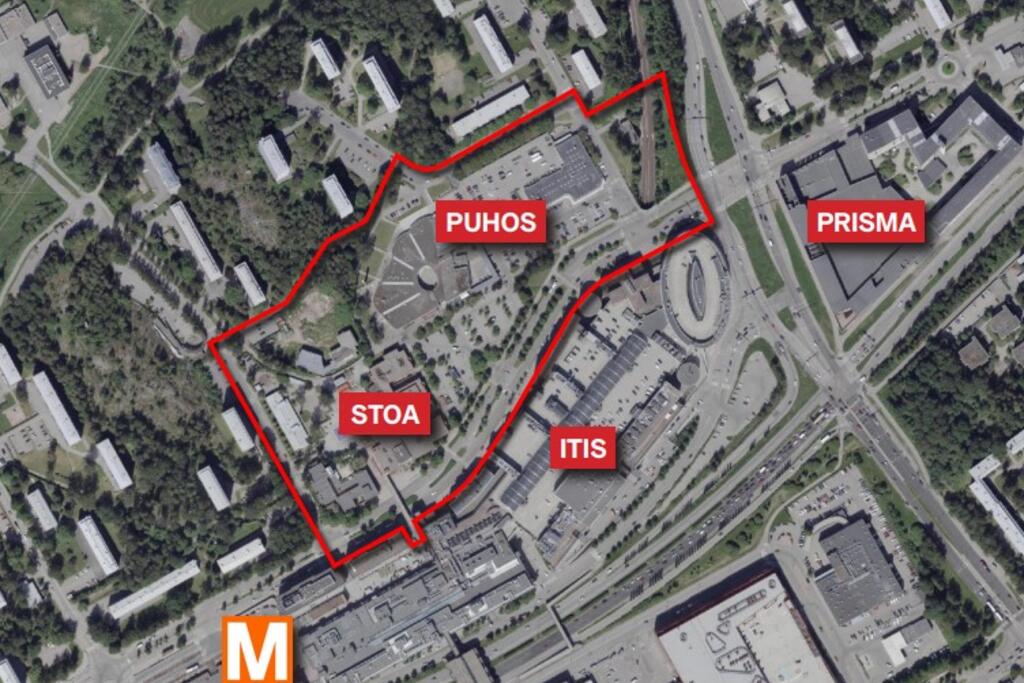 Stoa och Puhos planeringsområdet på kartan. Bild: Helsingin kaupunki
