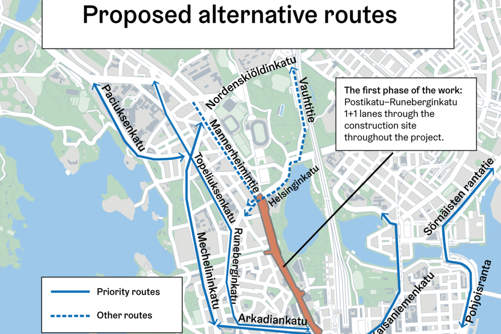 Proposed alternative routes on map.