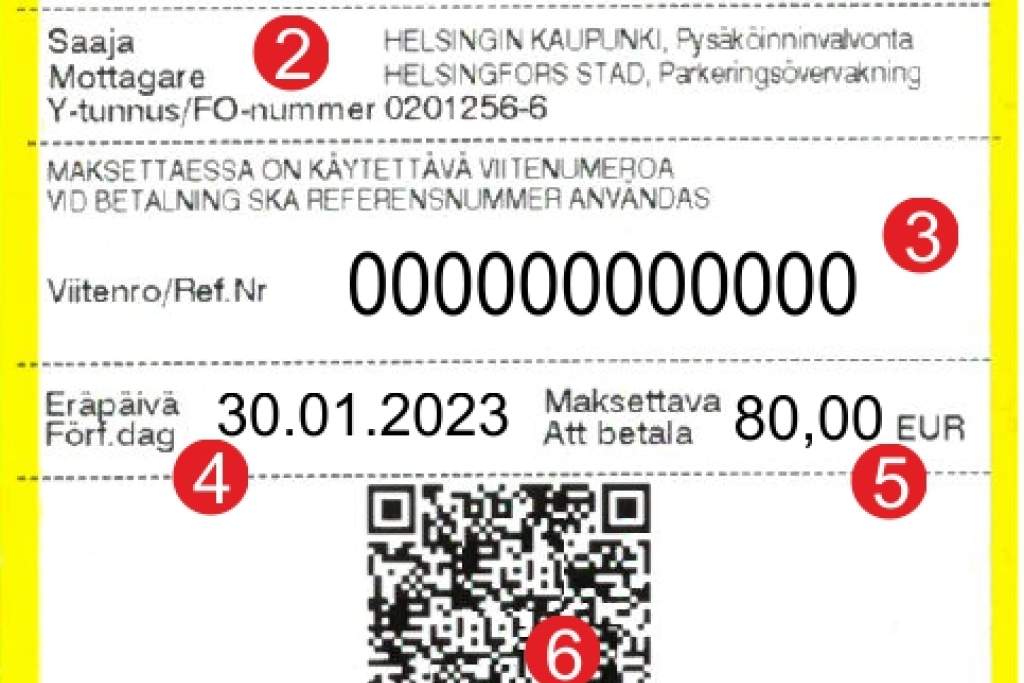 Du hittar de uppgifter som du behöver för betalning på felparkeringsboten.
