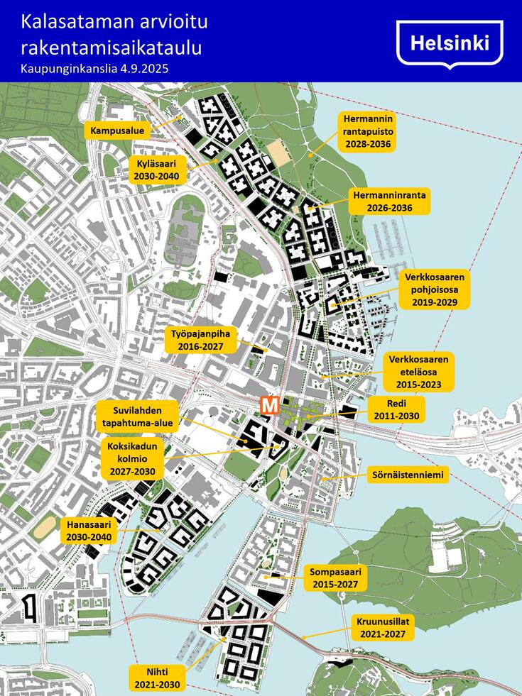 Kalasataman rakentamisaikataulut kartalla