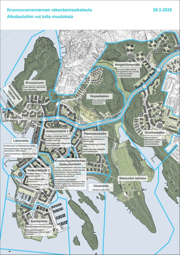 Rakentamisaikataulut karttakuvana.