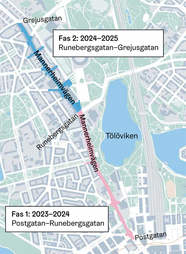Fasningskarta över hur byggarbetsplatsen framskrider.