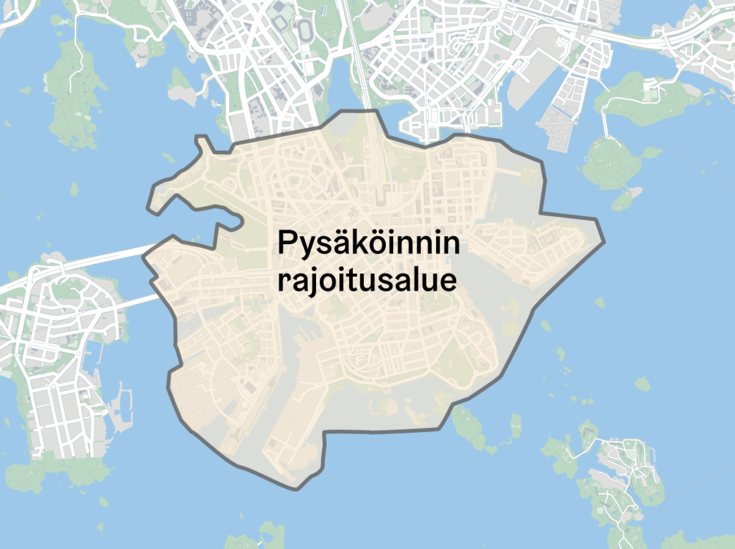 Sähköpotkulautojen rajoitusalue kartalla.