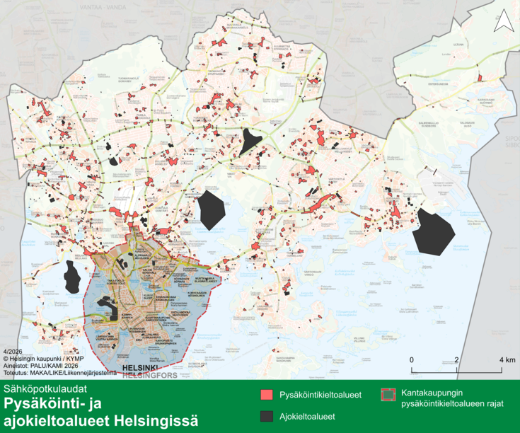 Kartta, johon on merkitty kaikki kieltoalueet.