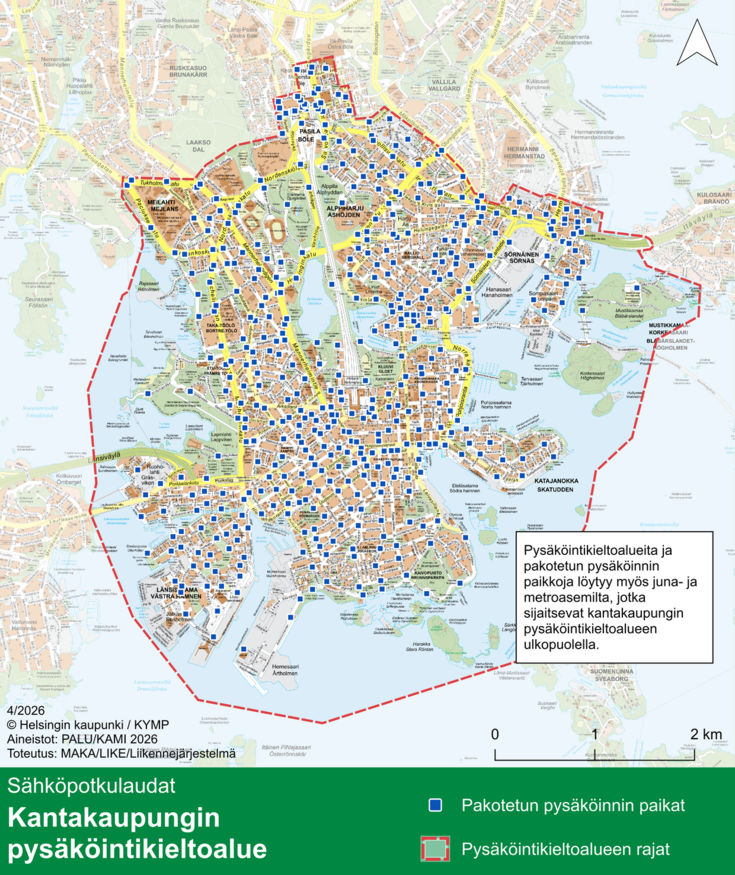 Kartta, johon on merkitty pysäköintialueet.