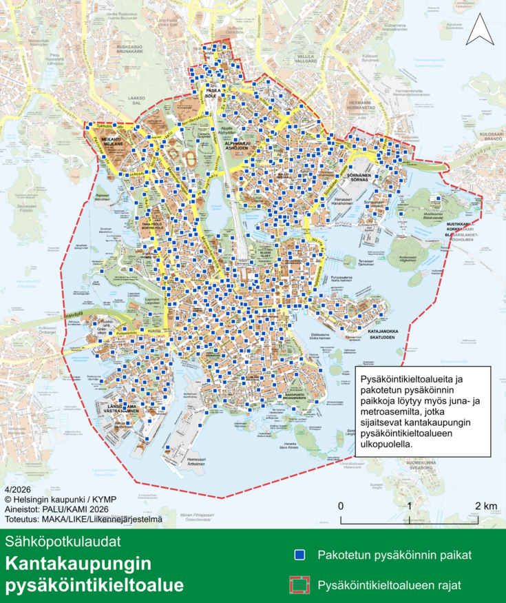 Kartta, johon on merkitty pysäköintialueet.
