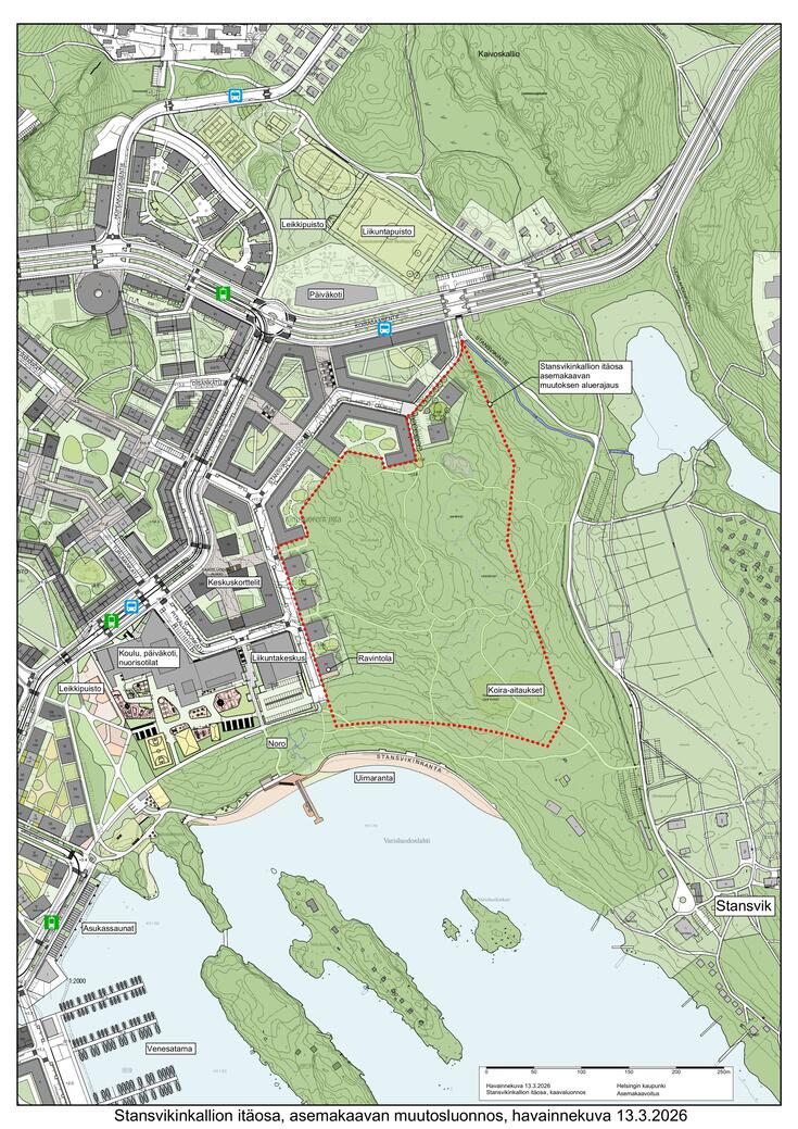 Karttakuva, jossa on merkitty rakentamisen määrä.