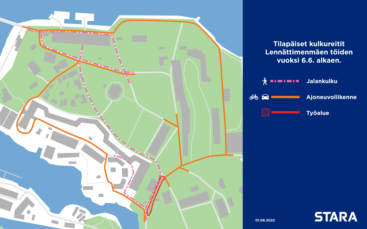 Suomenlinnan tilapäiset liikennejärjestelyt kartalla.