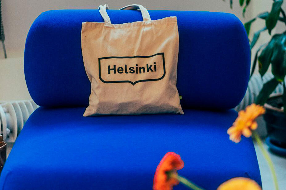 Helsiki-kassi nojatuolissa.