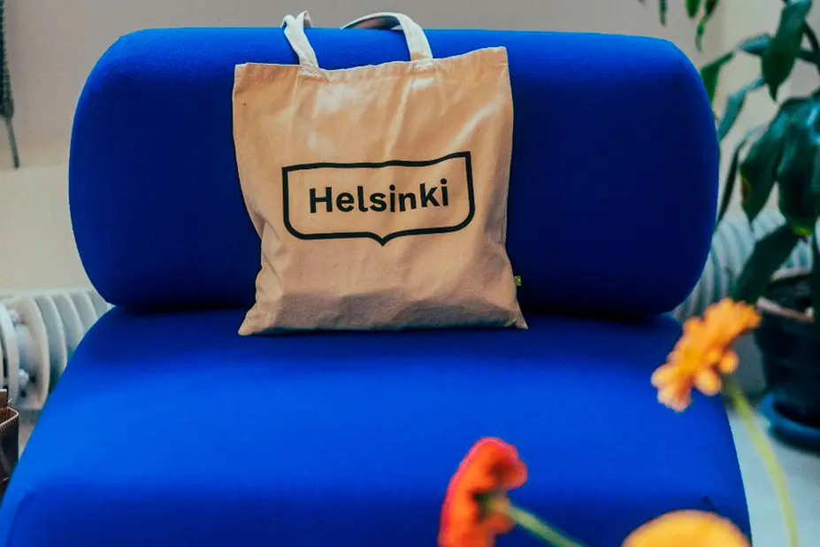 Helsiki-kassi nojatuolissa.
