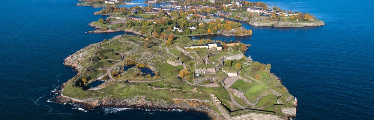 Aerial view of Suomenlinna in the summer.