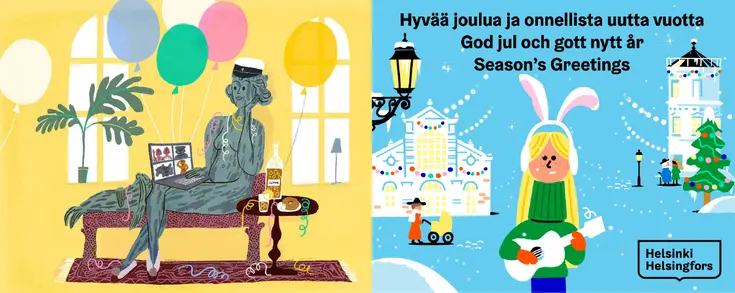 Kuvitus Mantasta ja jouluaiheinen kuvitus. 