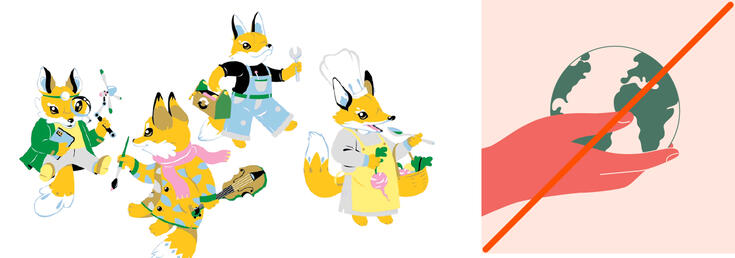 The Fox character has been used to illustrate sustainable development themes in a fun way that is suitable for the young target group in the Fox model project developed by the City of Helsinki’s Education Division. Earth is a cliché in illustrations.  Photo: Riku Ounaslehto ja iStockphoto