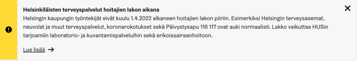 Kuvakaappaus huomioilmoituksesta.