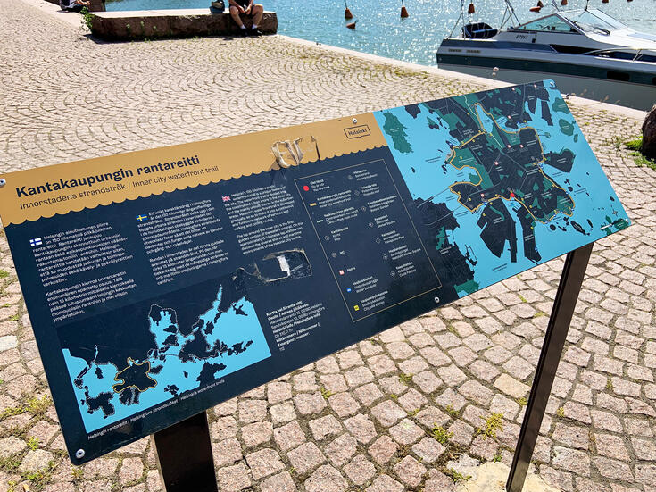 Maps are used on the information board along the waterfront trail.