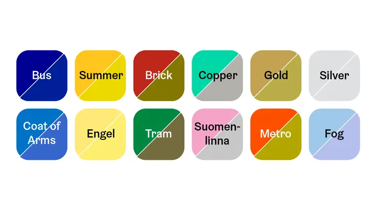 A simulation of brand colors using a deuteranopia colour blindness preview